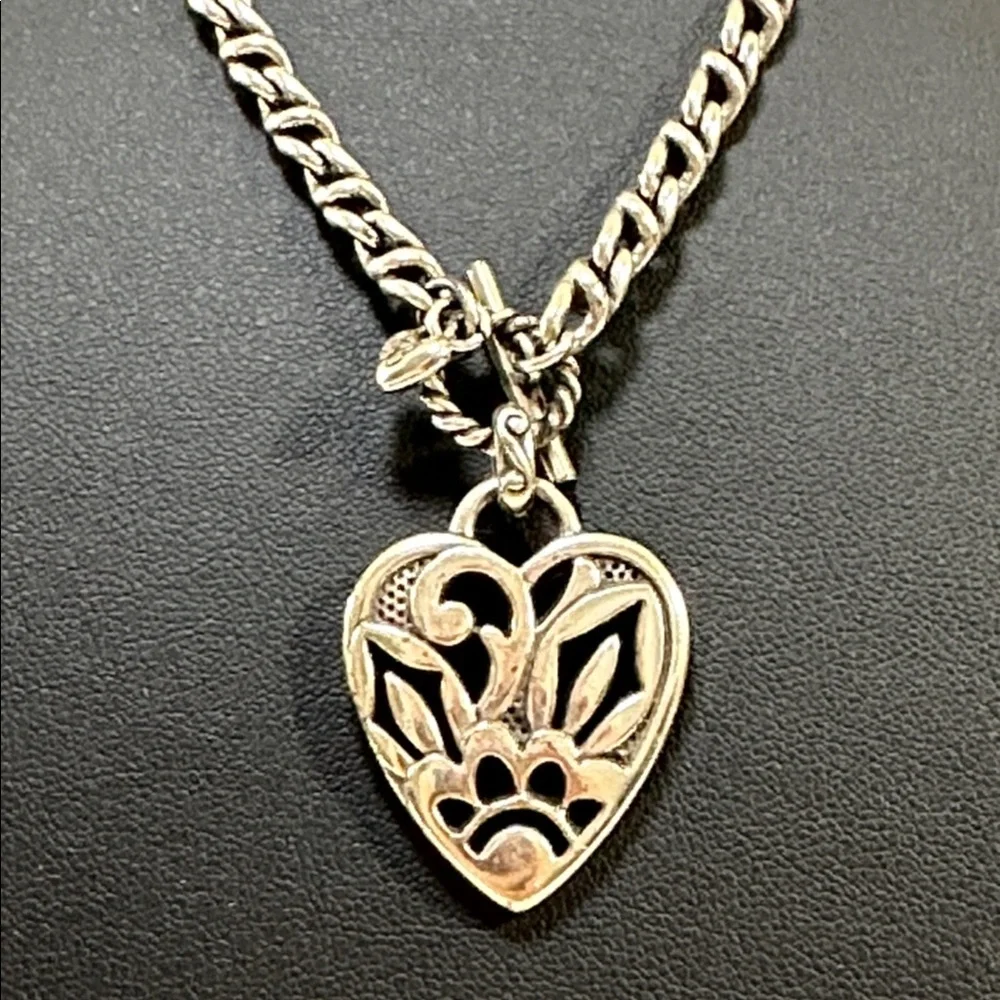Brighton Retired Cheshire Dog Paw Design Heart Pendant Necklace - Picture 7 of 9
